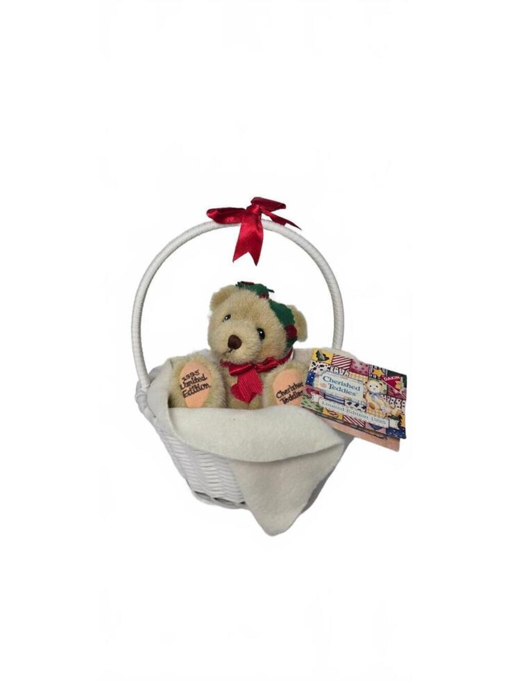 Cherished Teddies Limited Edition 1995 Baby Christmas Bear in Basket w/tags